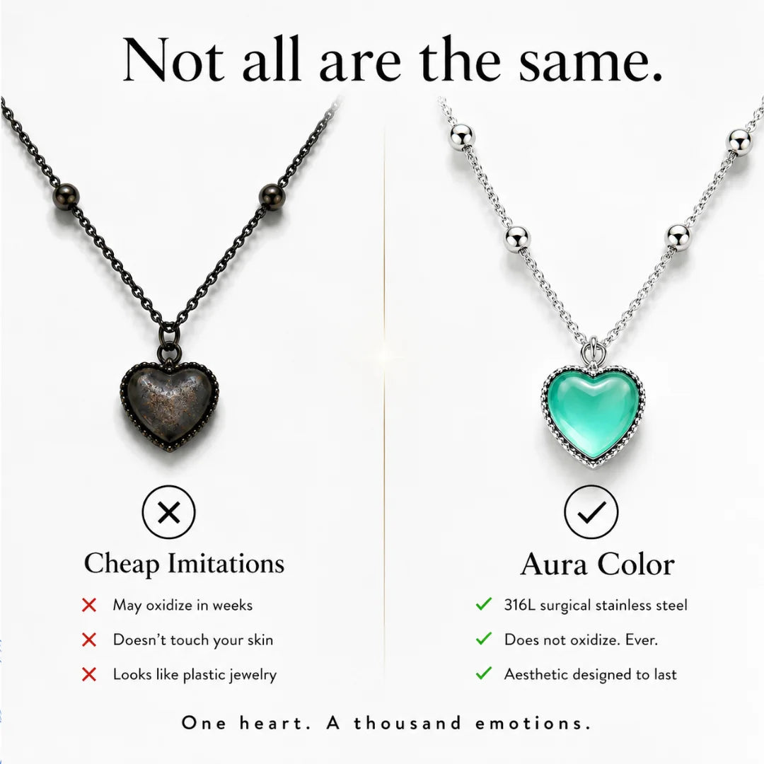 Aura color changing heart necklace